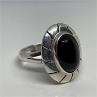 STERLING SILVER  ONYX CABOCHON RING