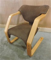 MID CENTURY BENTWOOD ARMCHAIR W/SUEDE SEAT AND