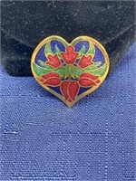Enamel heart brooch pin