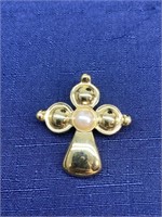 Gold tone cross brooch pendant