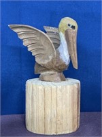 Wood carved pelican statue nautical decor