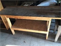 38 inch tall and 72 inches wide work bench wooden
