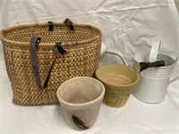 Cute planting set including wicker basket two
