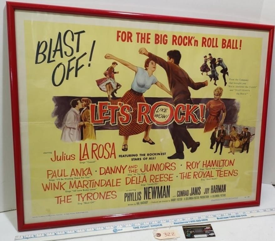 1958 Hollywood Movie Poster "Let's Rock" Columbia