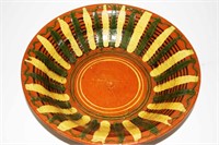 Shooner 13"D Redware Corn & Pea Decorated Bowl