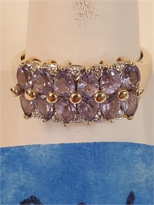 14K Diamond and Purple Stone Ring