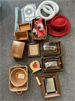Wood Trays, Wood Boxes, Baskets, Mirror, Hat,