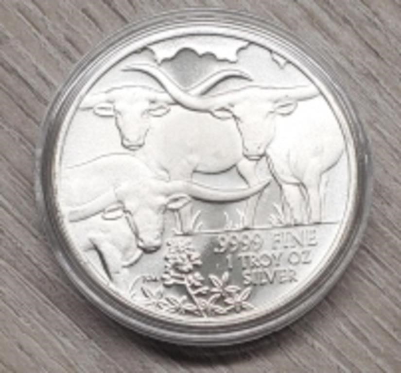 1 oz 2014 Silver Longhorns Round