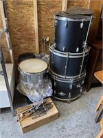 Vintage Drum Set with Stool, Sticks and Cymbals
