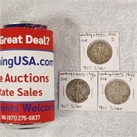 3 Walking Liberty .50 Cent Half Dollars 90% Silver