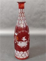 Bohemian Etched Red Glass Decanter Bird Design