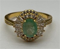 2ct natural emerald with sapphires 14k gold