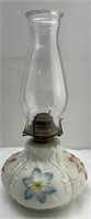Antique Hand Painted Embossed Glass Oil Lamp