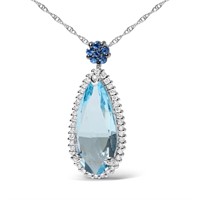 18k Wgold 14.40ct Blue Topaz & Diamond Necklace