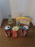 Coca Cola Frame And Collectors Cans & Bottle