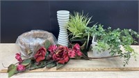 Artificial Flowers/Plants, Basket and Vase