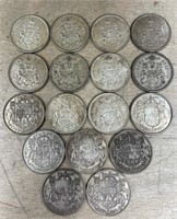 17 Canadian $.50 Coins (1940, 1943, 1951, 1957,