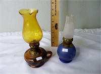 Vtg Amber Hong Kong & Blue Japan Oil Lamps