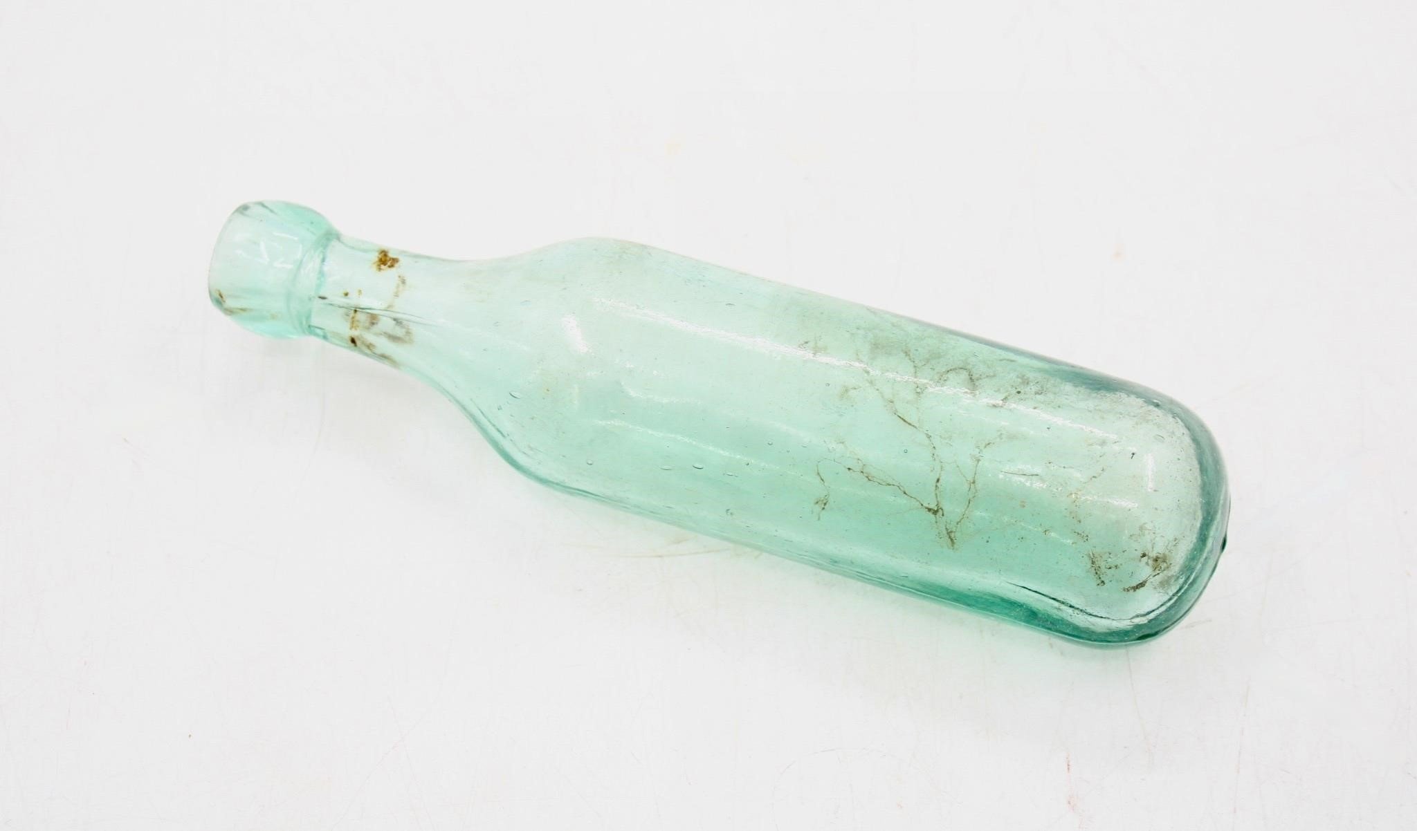 Antique Round Bottom Aqua Glass Soda Bottle