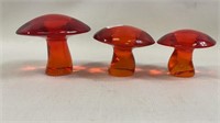Set Of 3 MCM Viking Glass Mushroom Persimmon