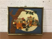 Framed 1979 Sunset Designs 3 Owls Woven Wall Decor