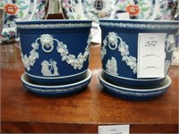 Pair of dark blue Wedgwood jasperware
