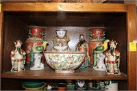 Asian Decor lot; pair vases, birds, etc