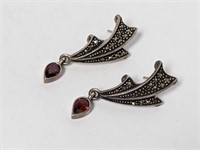 .925 Sterling Art Deco Marcasite/Red Stone