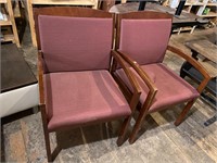 2 cherry wood arm burgundy seat chairs