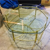 brass coffee table w/ glass top