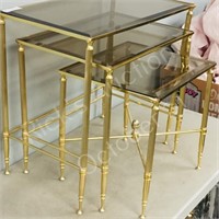 3 pc brass nesting tables w/ glass tops