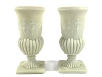 Pr Imperial Matte Ivory Satin Glass Urns w Nudes