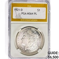 1921-D Morgan Silver Dollar PGA MS64 PL