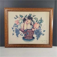 Vintage Mary Bradley Basket of Fruit Framed Folk