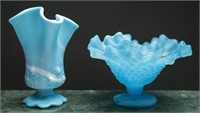 Fenton & Kanawha Blue & White Art Glass (2)
