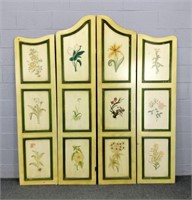 Painted Decorative Four Panel Screen