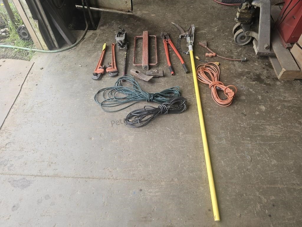 Pipe wrenches, bolt cutters, etc.