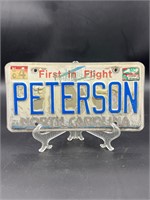 First in flight North Carolina license plate