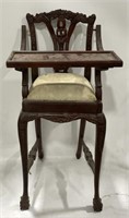 (AO) Wood Mahogany Chippendale Style Highchair