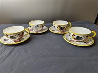 Rooster & Roses Cups & Saucers- 8 Pieces