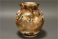Large Satsuma Meiji Period Tri-Handled Jar,