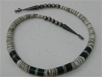 NA Sterling Silver, Turq. & Shell Heishi Necklace