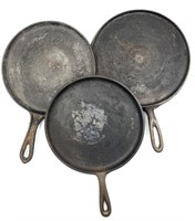 Wagner Ware 9B Cast Iron Skillet & Two Unmarked