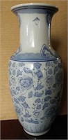 Asian-inspired blue and cream vase 10 in tall
