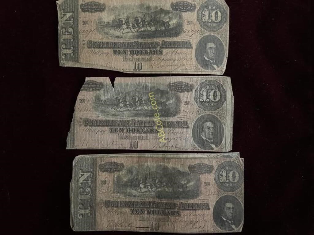 Group of 4- $10 Confederate Notes (1864)