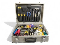 Lockable storage case with keys full of hand tools