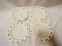 4 Anchor Hocking Milk Glass Lace Heart Edge Small