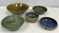 Five Pottery Bowls