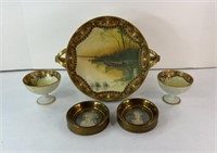 HAND PAINTED NIPPON SERVING BOWL & DISHES