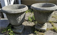 Pair Of Concrete Urn Planters 19" Tall, 16" Wide